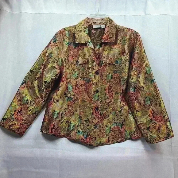 Chico's Tops - Chico's Vintage Paisely Pattern Colorful Metallic Button Down Shirt Women's 9